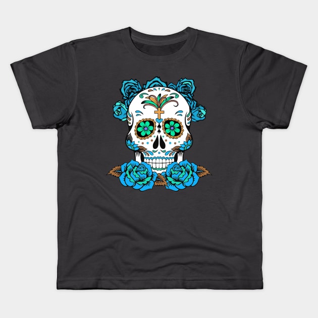 Dia De Los Muertos, Sugar Skull Design Kids T-Shirt by PugSwagClothing